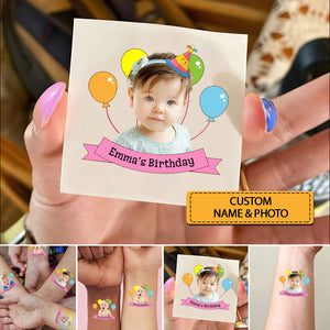 Color Balloon Happy Birthday Tattoo, Custom Photo And Texts Temporary Tattoo, Personalized Party Tattoo, Fake Tattoo