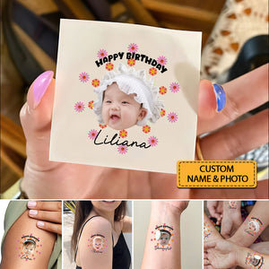 Happy Birthday Baby Party, Custom Face Photo And Texts Temporary Tattoo, Personalized Tattoo, Fake Tattoo