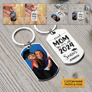 Proud Of A Senior, Personalized Photo And Text Metal Keychain, Graduation Gift