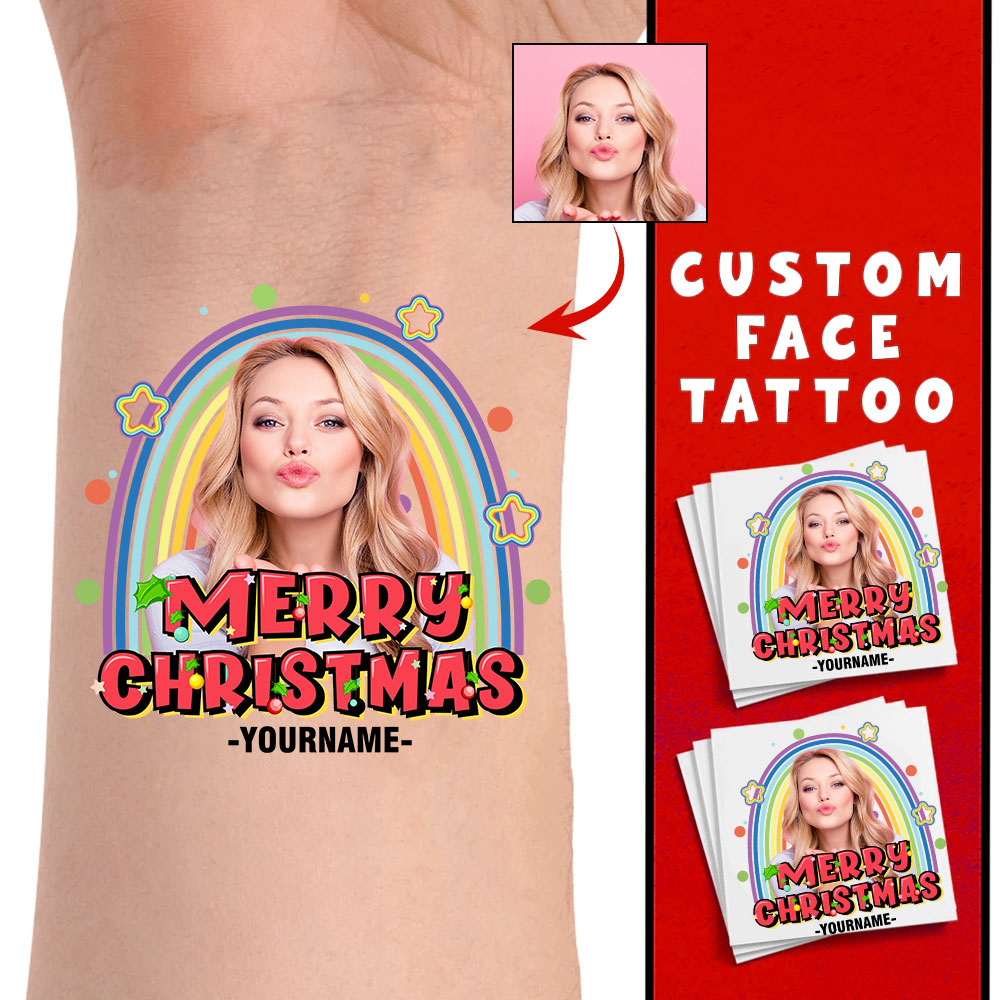 Rainbow Christmas, Custom Photo And Texts Temporary Tattoo, Personalized Tattoo, Fake Tattoo