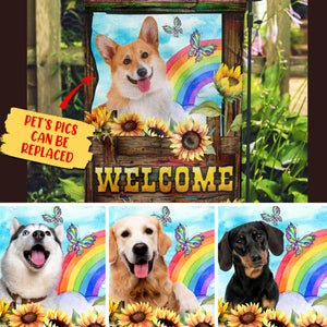 Personalized Sunflower Dog, Custom Dog Photo With Rainbow Garden Flag