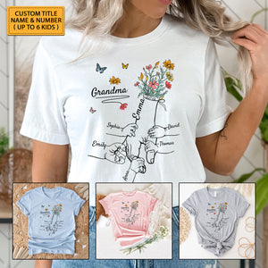 Butterfly And Flowers Family Member Names - Custom Texts - Personalized T-Shirt - Family Gift