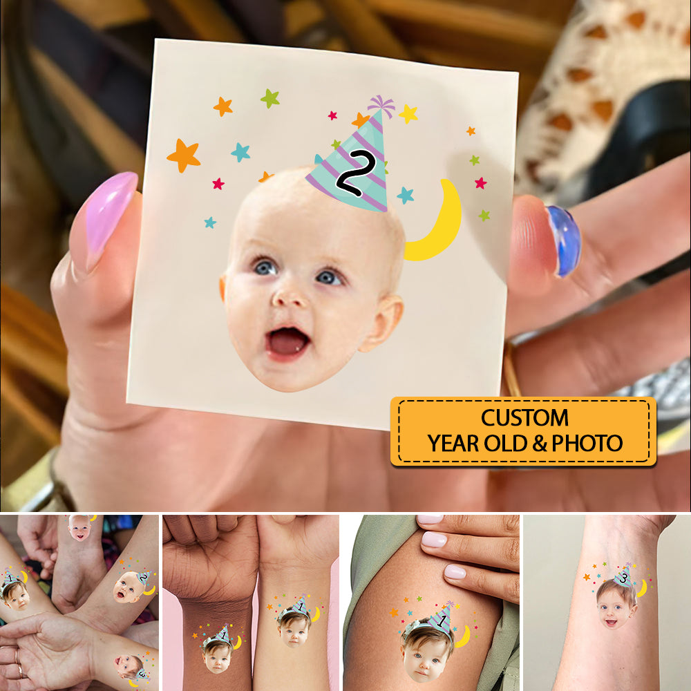 Birthday Tattoo, Custom Face Photo And Texts Temporary Tattoo, Personalized Party Tattoo, Fake Tattoo