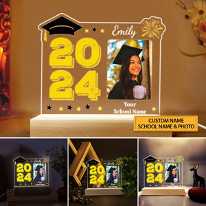 Congrats 2024, Custom Photo And Text, Personalized Acrylic LED Light