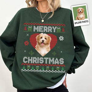 Merry Christmas Pet Red Heart- Christmas Gift For Pet Lovers - Personalized Dark Color Sweatshirt