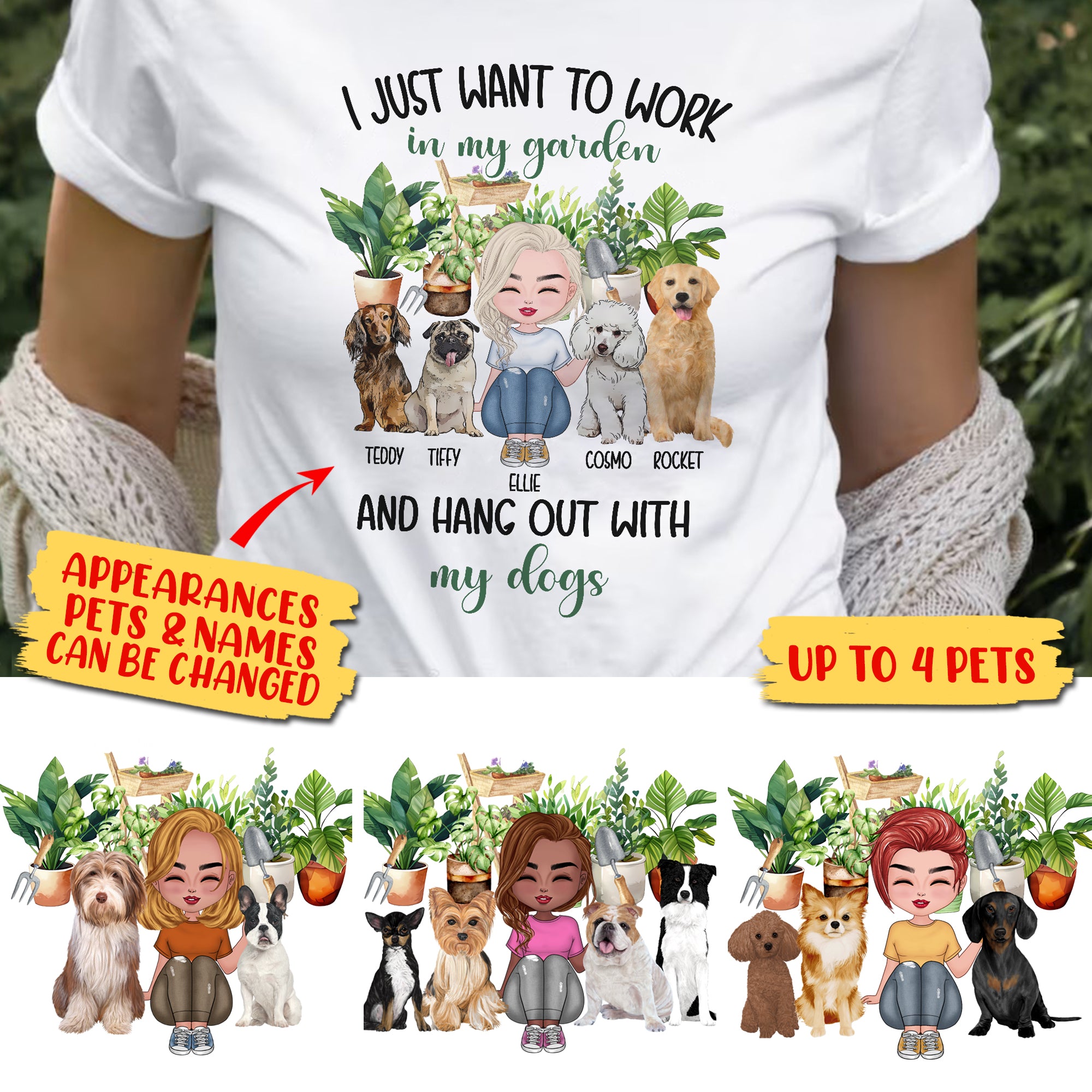 I Just Want To Work On My Garden And Hang Out With My Dogs, Personalized T-Shirt, Gift For Dog Lover