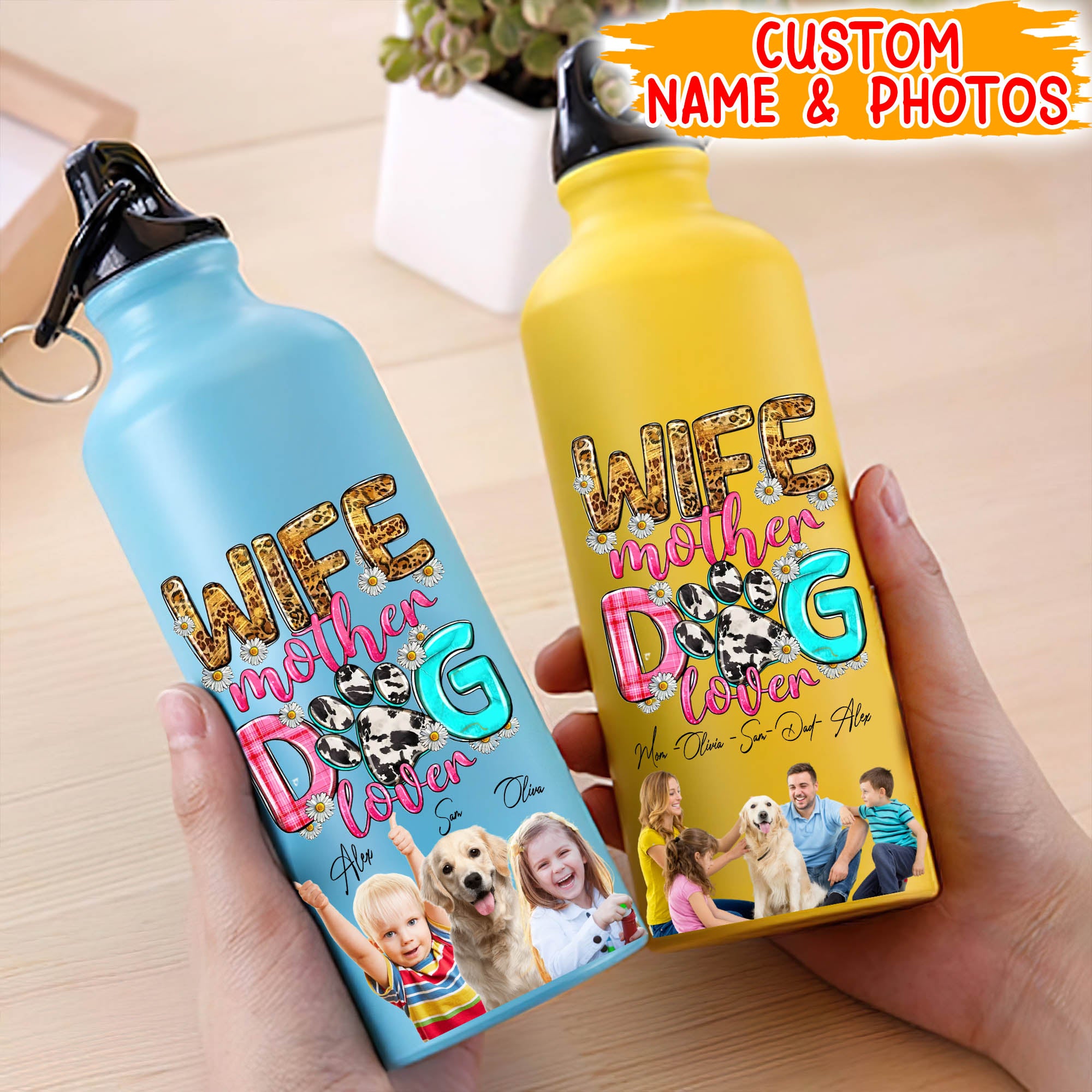 Wife Mother Dog Lover - Custom Photo And Name - Personalized Stainless Steel Bottle - Gift For Dog Lover