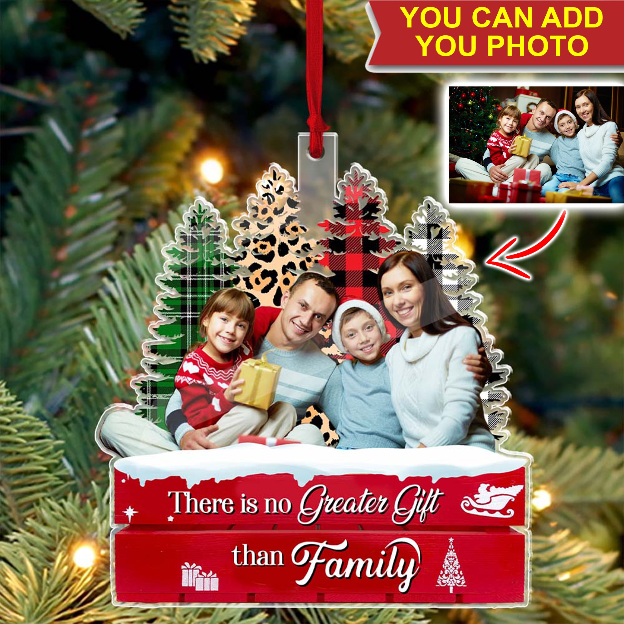 There Is No Greater Gift Than Family - Custom Photo, Personalized Acrylic Ornament - Gift For Christmas, Family Gift