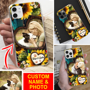 Sunflower Heart And Paw - Custom Photo And Name - Personalized Phone Case, Family Gift, Gift For Pet Lover