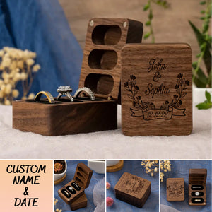 Custom Engraved Ring Box For Wedding Ceremony, Triple Wooden Ring Box, Wedding Engagement Ring Box, 3 Ring Bearer Ring Box, Proposal Ring Box Holder - Personalized Wooden Ring Box