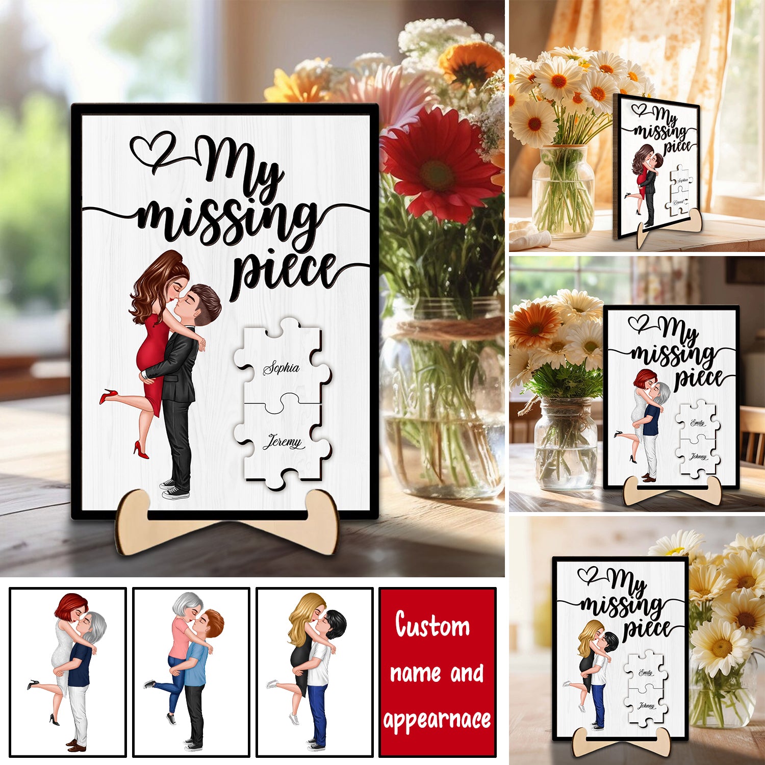 My Missing Piece Valentine‘s Day Gift For Her Gift For Him Personalized 2-Layer Wooden Plaque