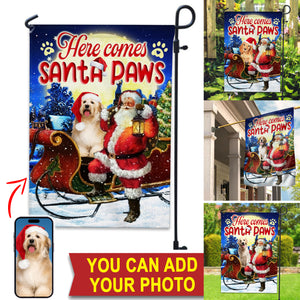 Here Comes Santa Paws - Custom Pet Photo And Name Flag - Christmas Gift, Gift For Pet Lovers