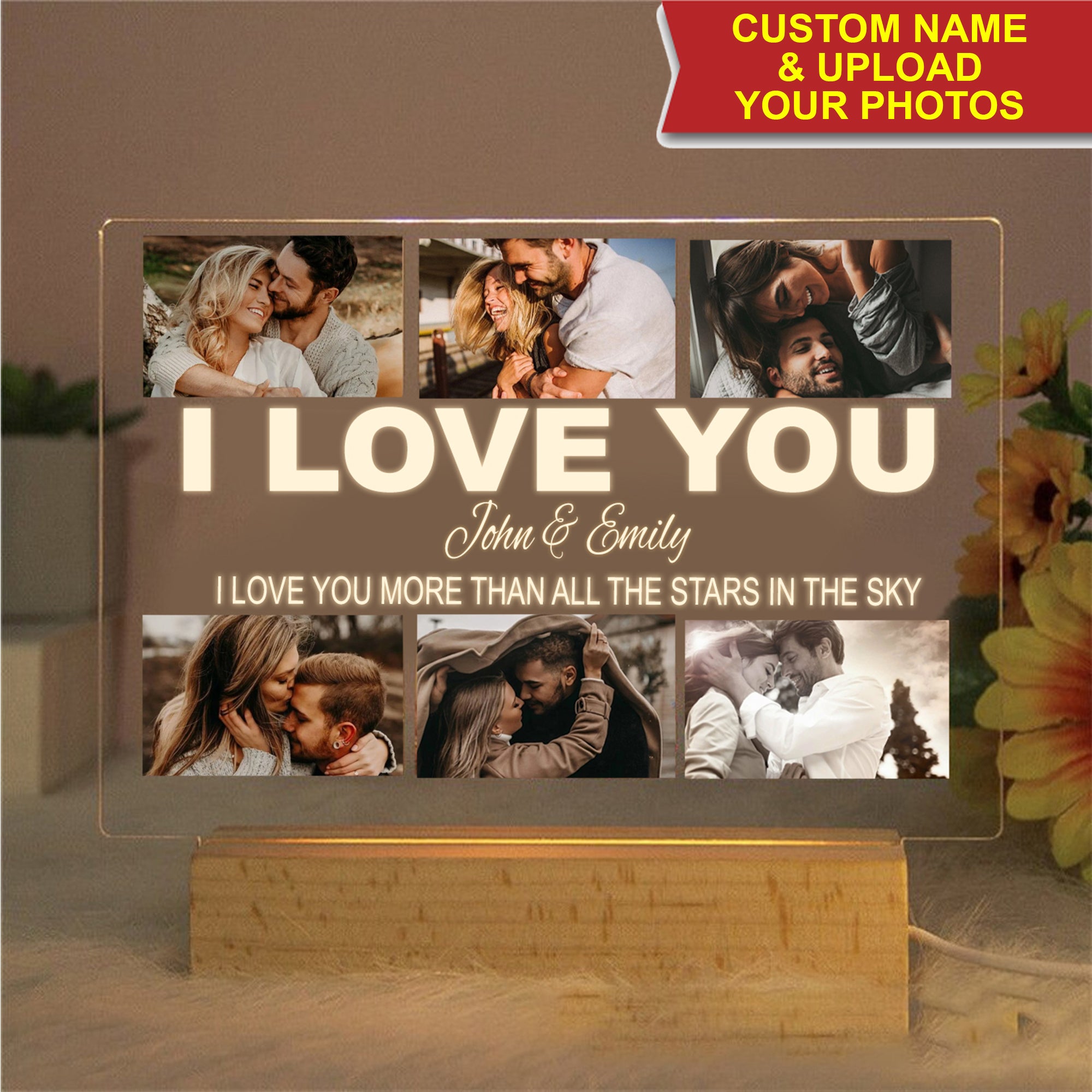 I Love You More Than All The Stars In The Sky, Custom Photo And Text, Personalized Acrylic LED Light