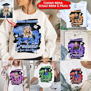 Congrats Graduate 2024 - Custom Photo And Texts Graduation Gift - Personalized Sweatshirt