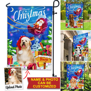 Merry Christmas House Flag, Santa Is Coming - Custom Pet Photo Flag - Christmas Gift, Gift For Pet Lovers