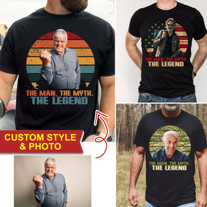 The Man The Myth The Legend - Custom Photo and Name - Personalized T-Shirt - Father's Day, Birthday Gift For Grandpa