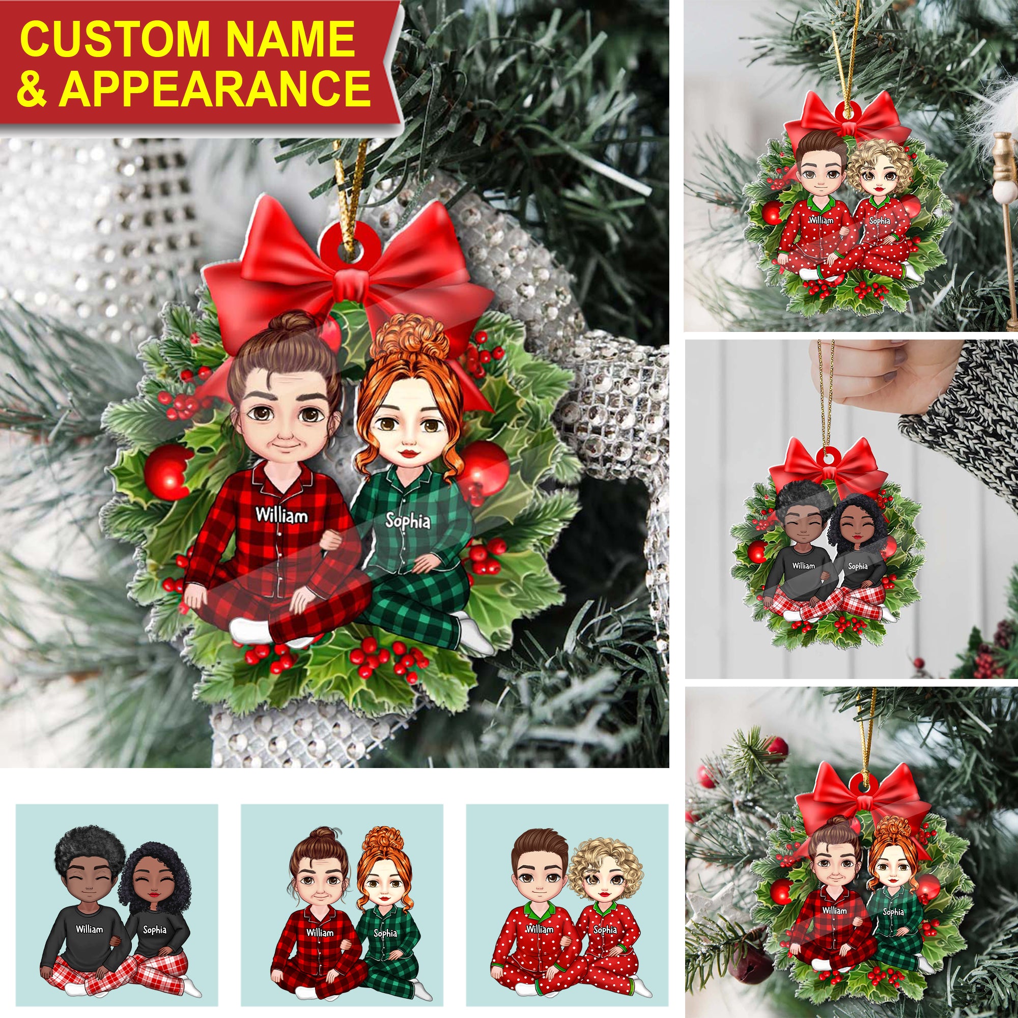 Christmas Couple Gift - Custom Photo And Names, Personalized Acrylic Ornament - Gift For Christmas, Family Gift