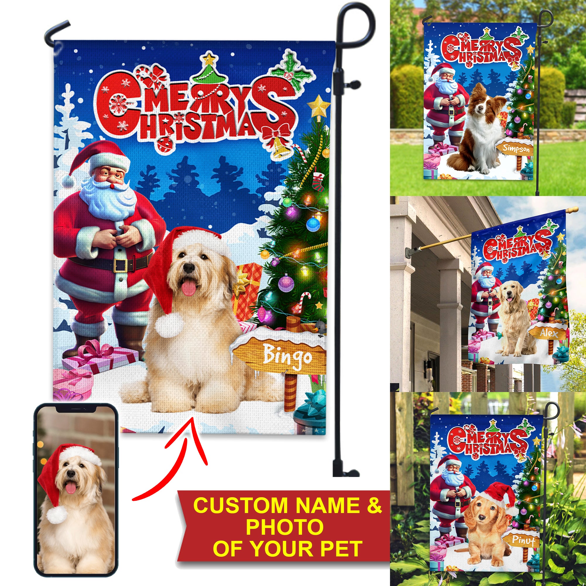 Welcome Merry Christmas Flag - Santa and Pet - Custom Photo Flag - Christmas Gift, Gift For Pet Lover