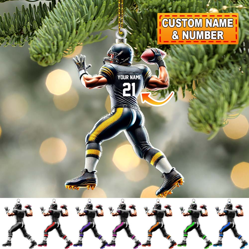 Custom Name and Number Rugby Football Ornament, Christmas Gift for Rugby Football Lover