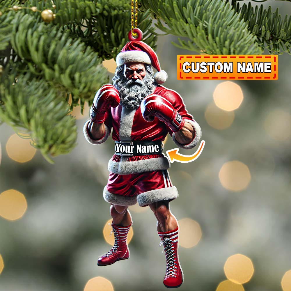 Custom Ornament, Santa Boxing Ornament, Christmas Decor