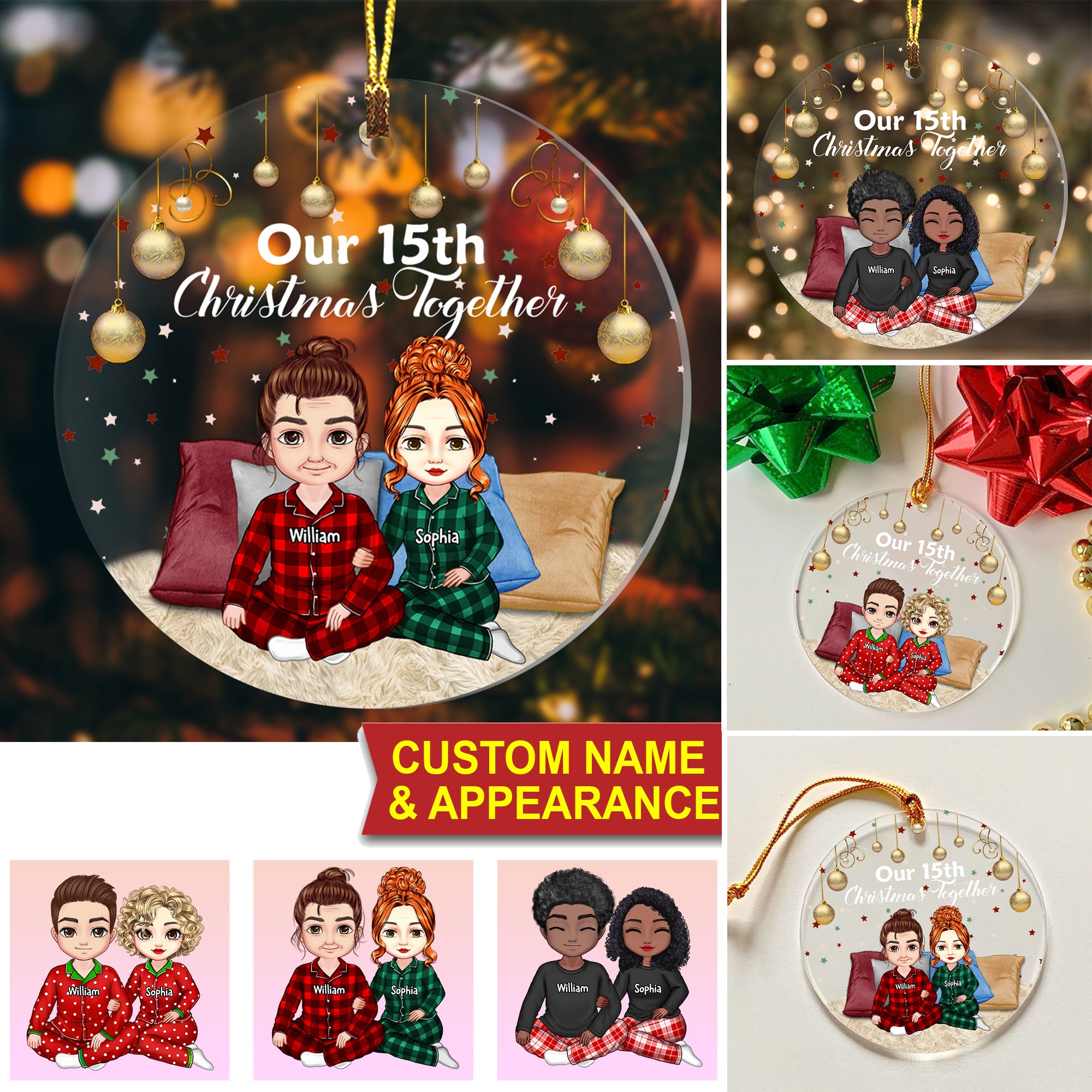 Our Christmas Together - Custom Appearances And Names, Personalized Acrylic Ornament - Gift For Christmas, Family Gift