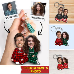 Christmas Couple Sitting, Custom Appearances And Names - Christmas Gift For Couple - Personalized Acrylic Keychain