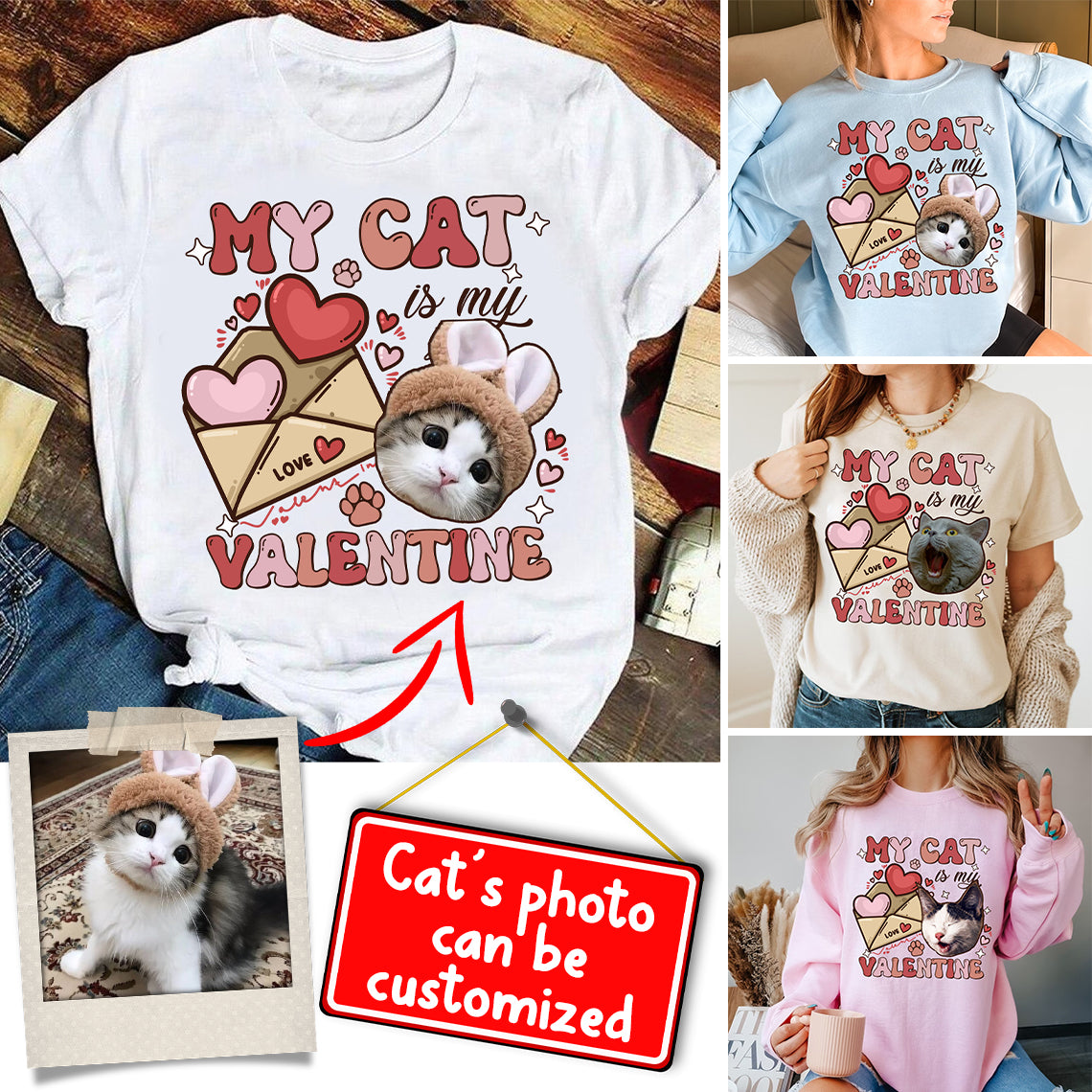 My Cat Valentine - Custom Photo - Personalized T-Shirt - Gift For Pet Lover