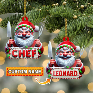 Custom Name Chef Ornament, Santa Chef Gift for Cooking Lover