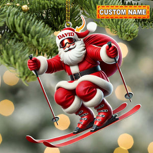 Santa Skiing Christmas Ornament, Personalized Ornament