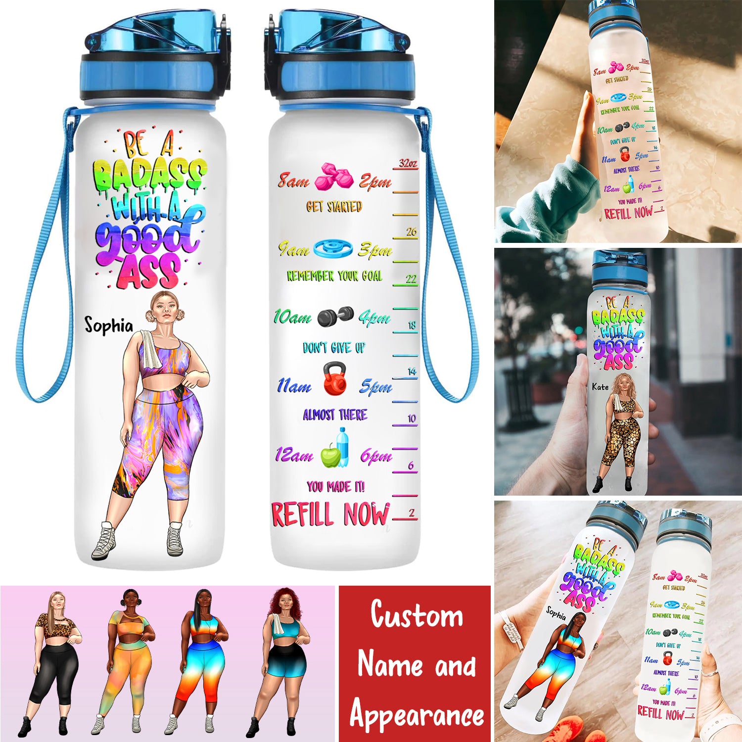 Be A Badass With A Good Ass, Custom Appearance And Name, Personalized Tracker Bottle