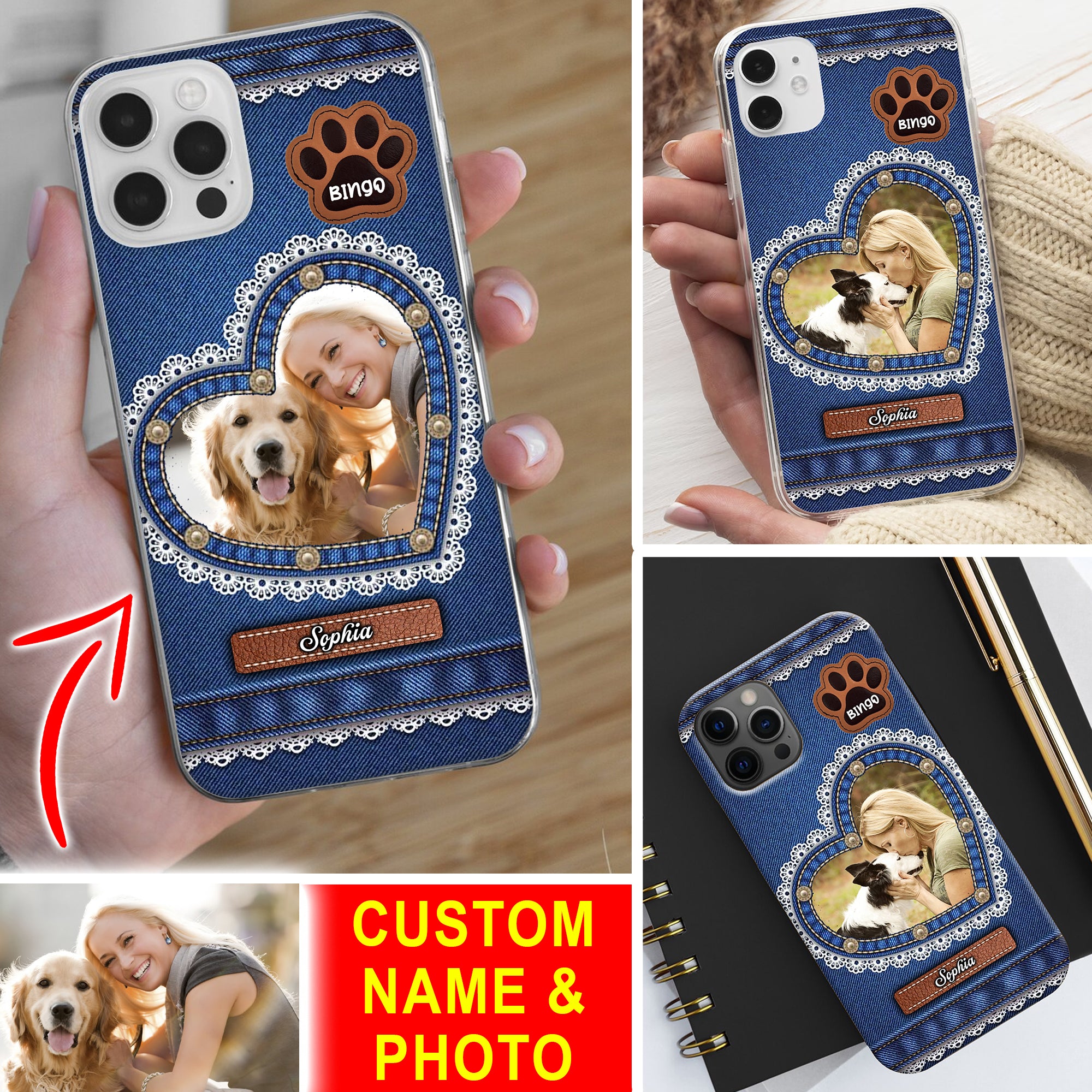 Denim Background Pet Photo - Custom Photo And Name - Personalized Phone Case, Gift For Pet Lover, Gift For Family
