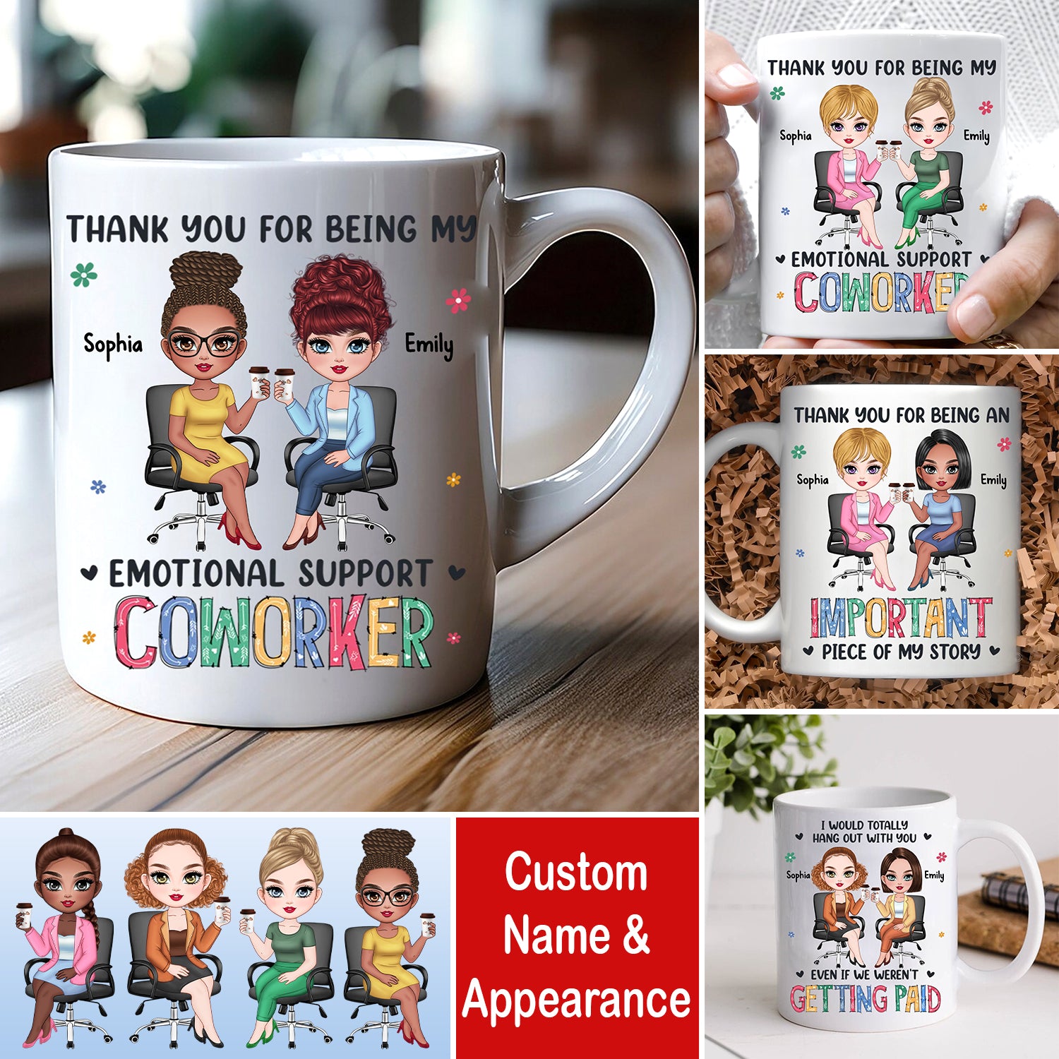 Thank For Being My Coworker - Custom Appearances And Names, Personalized White Mug