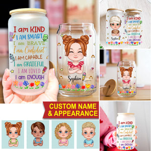 Custom "I Am" Kid Crossed Arms- Custom Appearance And Name - Personalized Glass Bottle, Frosted Bottle, Gift For Family