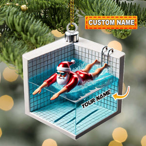 Swimming Santa Christmas Ornament, Personalized Ornament