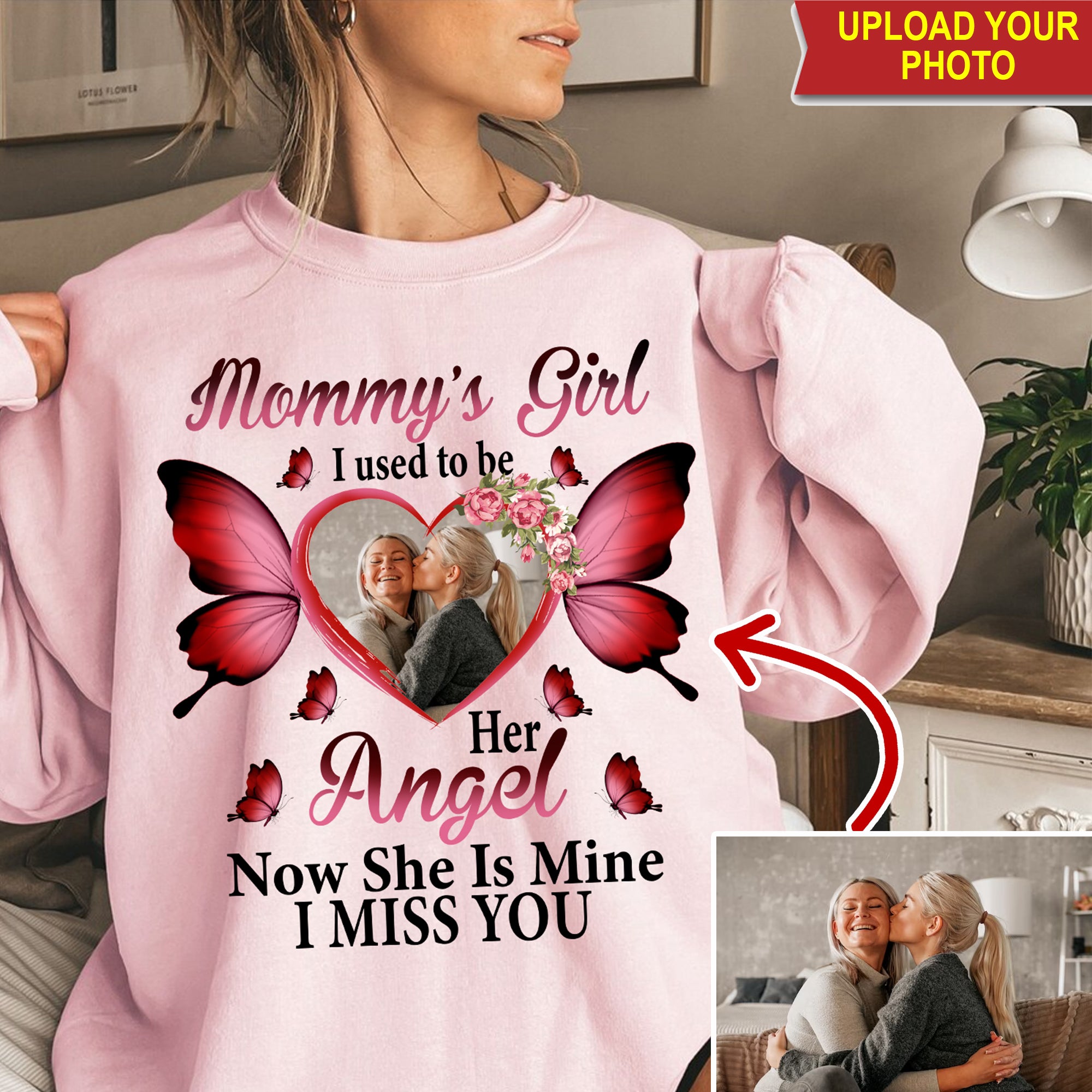 I Used To Be Mommy, Daddy Angel, I Miss You - Custom Photo - Personalized Sweatshirt - Memorial Gift