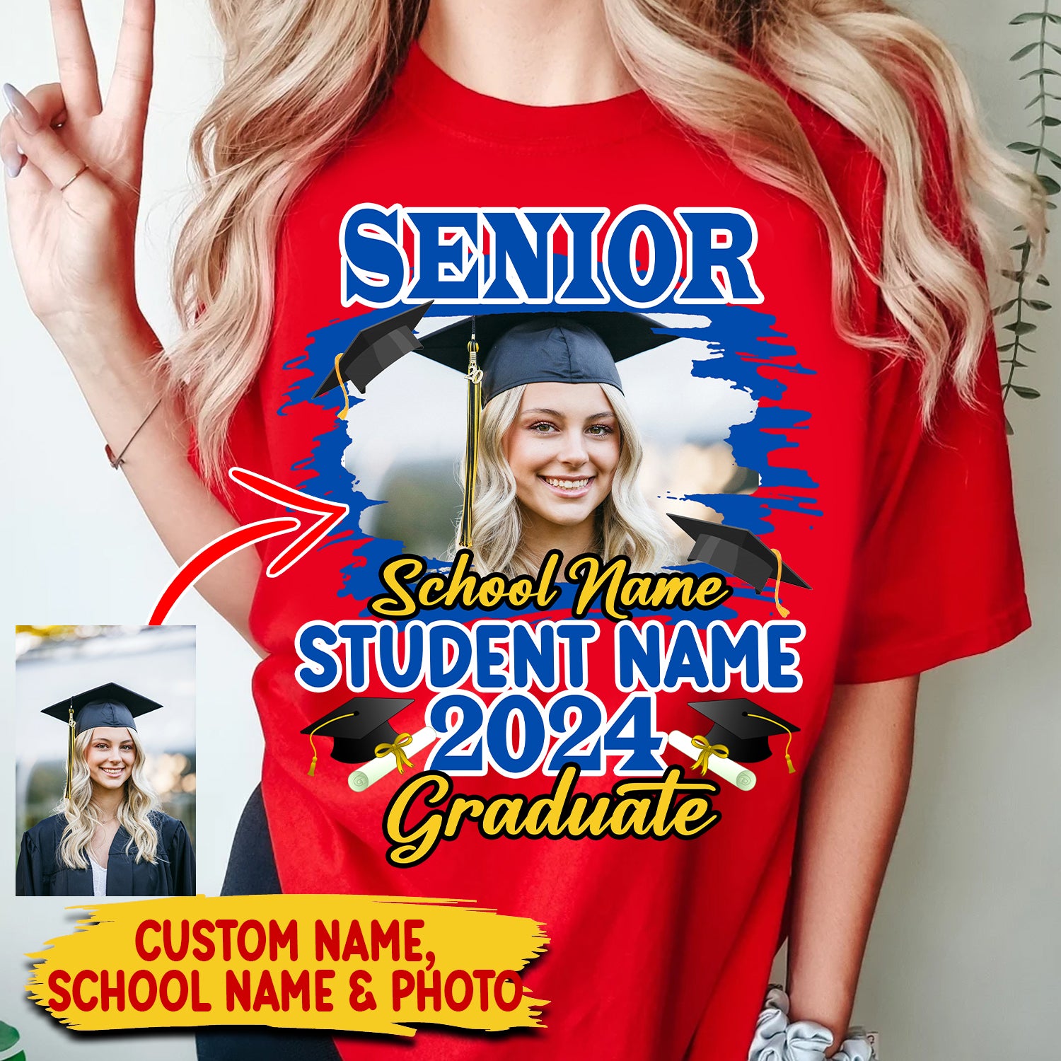 Congrats Senior Graduate 2024 - Custom Photo And Texts Graduation Gift - Personalized T-Shirt