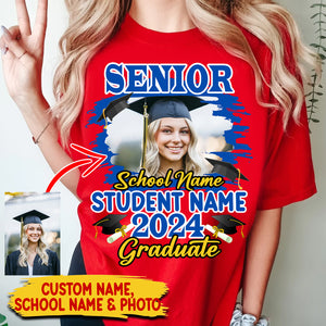 Congrats Senior Graduate 2024 - Custom Photo And Texts Graduation Gift - Personalized T-Shirt