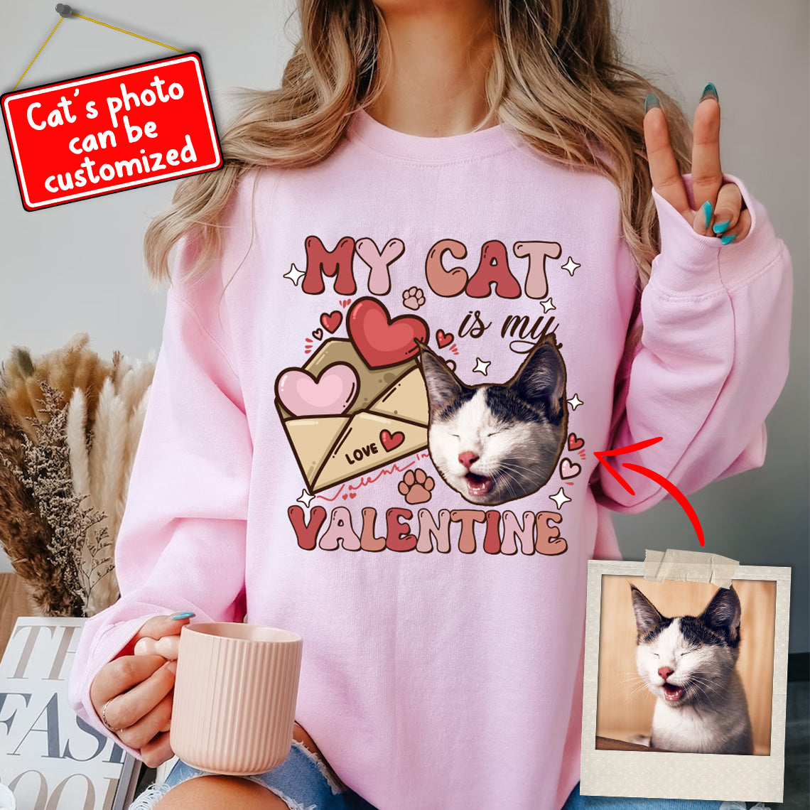 My Cat Valentine - Custom Photo - Personalized Sweatshirt - Gift For Pet Lover