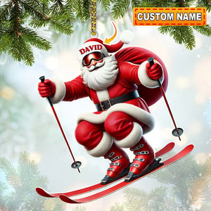 Santa Skiing Christmas Ornament, Personalized Ornament