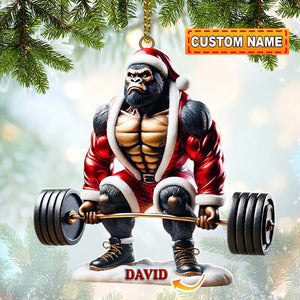 King Kong Weight Lifting Christmas Ornament, Personalized Ornament