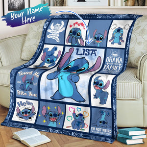 Touch Me And I Will Bite You, Ohana Means Family - Custom Name - Personalized Fleece Blanket, Gift For Family