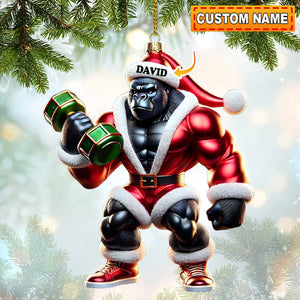 Black Kong Dumbbell Lift Christmas Ornament, Personalized Ornament