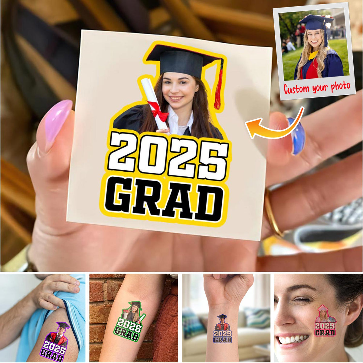 Congrats Class Of 2025 Graduation Senior Tattoo Gift, Custom Temporary Tattoo, Personalized Tattoo, Fake Tattoo