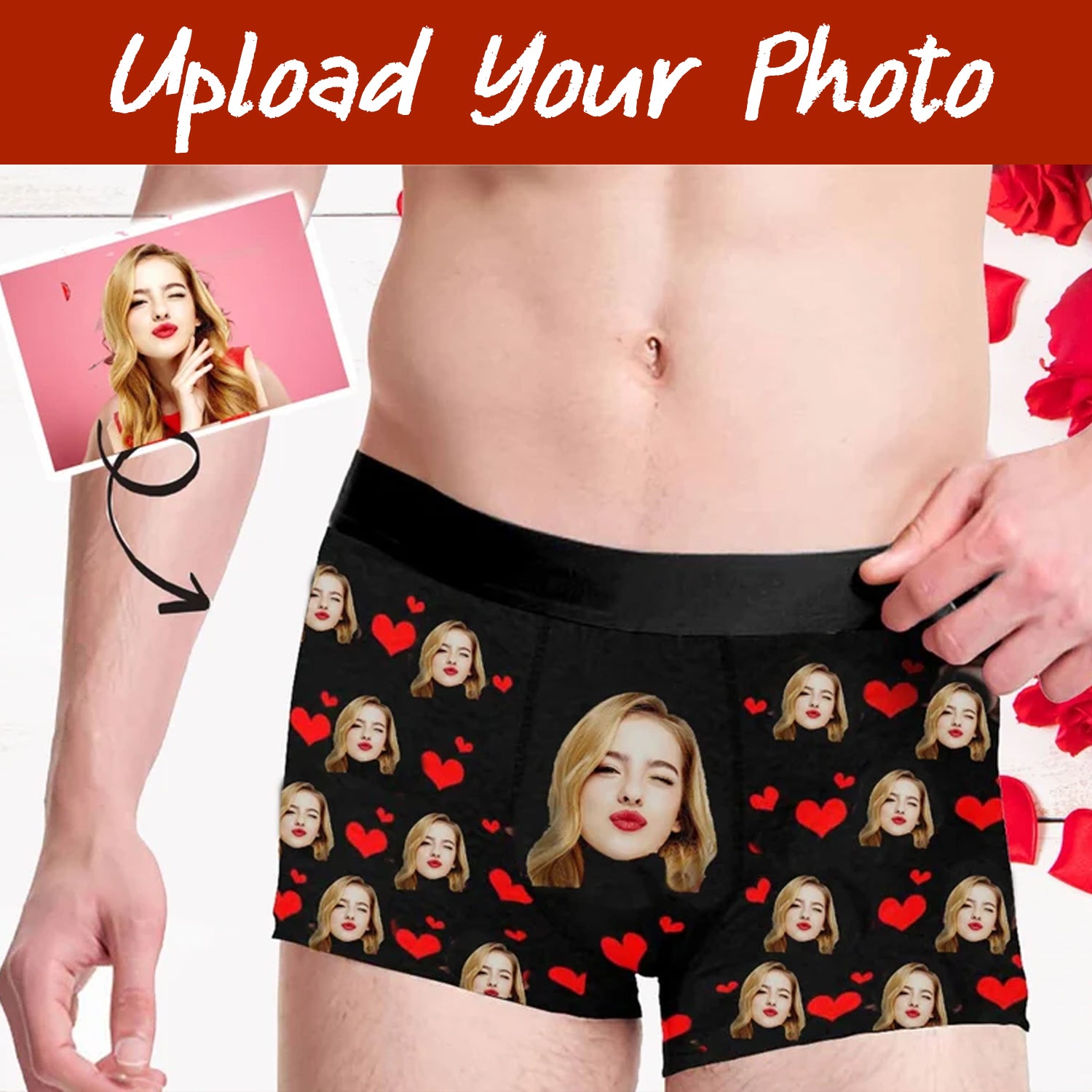 Custom Photo, Personalized Heart Boxer Shorts - Gift For Family, Couple Gift