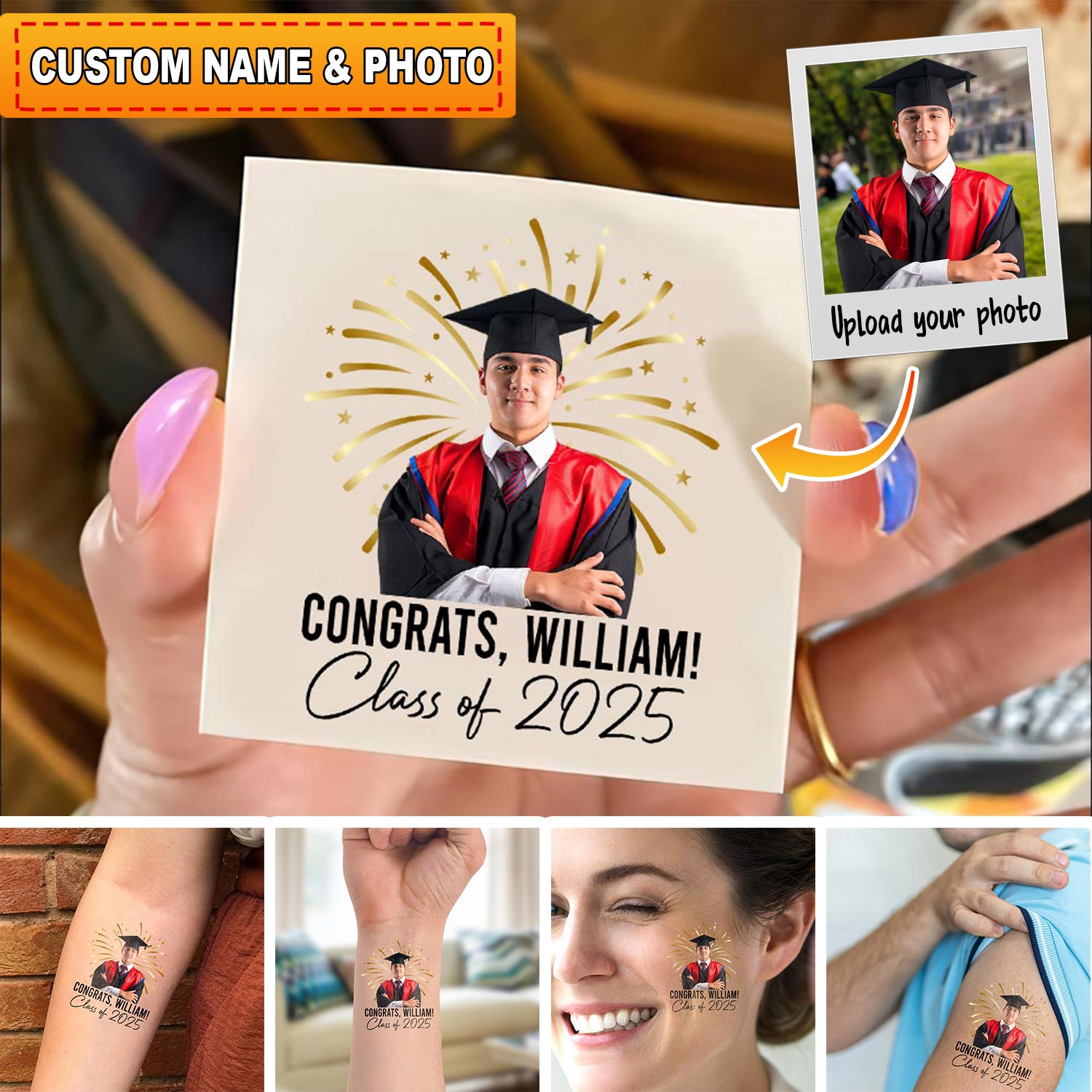 Class Of 2025 Graduation Senior Tattoo Gift, Custom Temporary Tattoo, Personalized Tattoo, Fake Tattoo