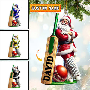 Cricket Ball Ready Santa Christmas Ornament, Personalized Ornament