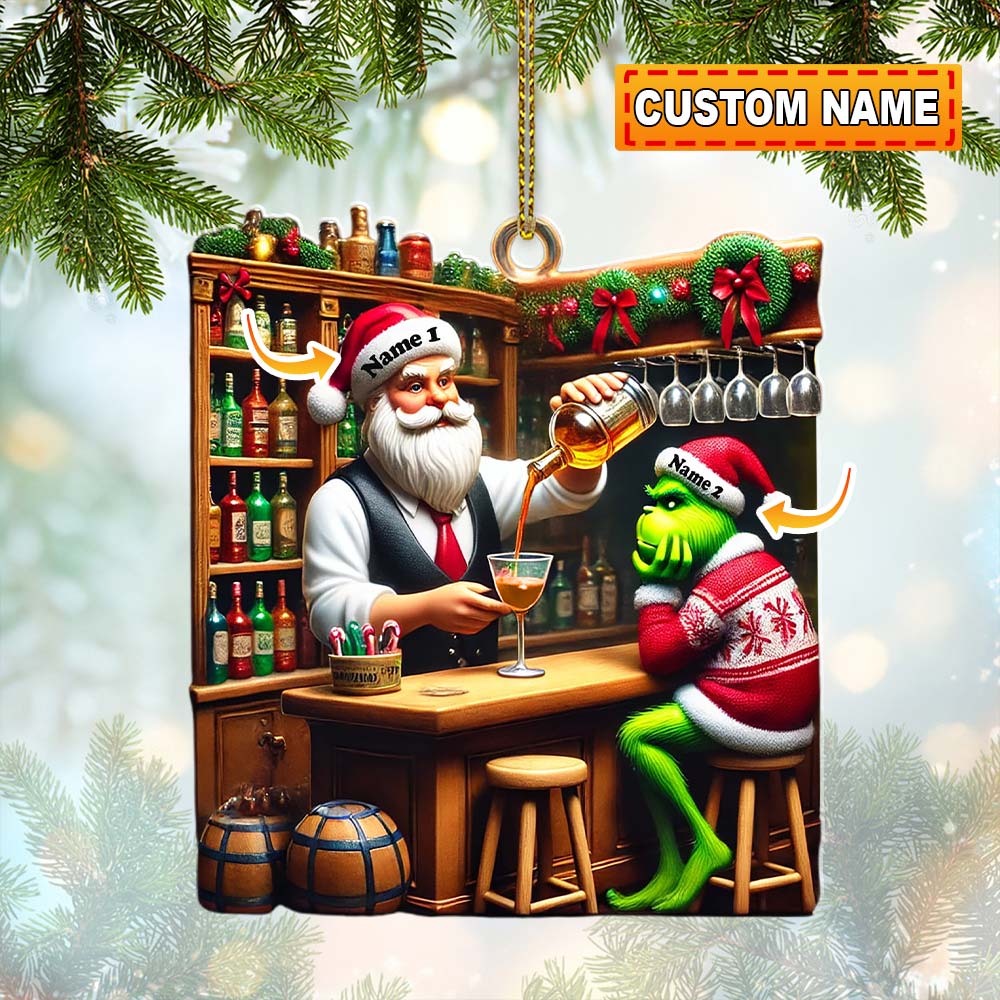 Santa And ELF Bar Christmas Ornament, Personalized Ornament