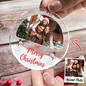 Merry Christmas Family Photo - Custom Photo, Personalized Acrylic Ornament - Gift For Christmas