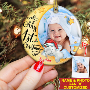 My Baby First Christmas, Custom Photo And Name- Personalized Ceramic Ornament - Gift For Christmas, Gift For Family