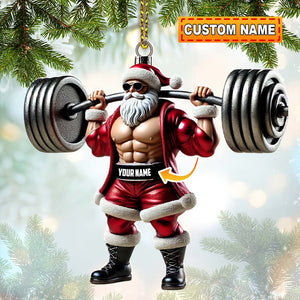 Custom Ornament, Weightlifting Santa Ornament, Christmas Decor